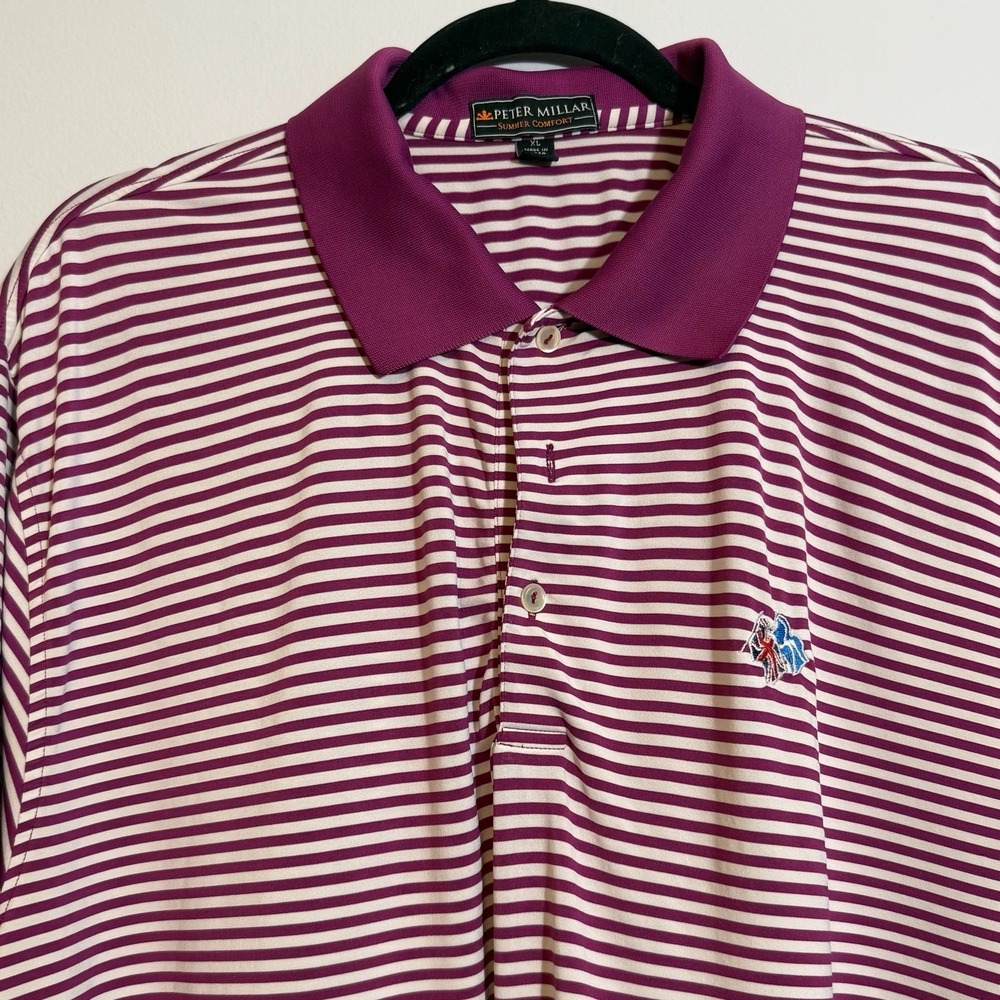 Peter Millar Summer Comfort Polo XL Purple Stripe Golf Performance Shirt Mens - Picture 7 of 9